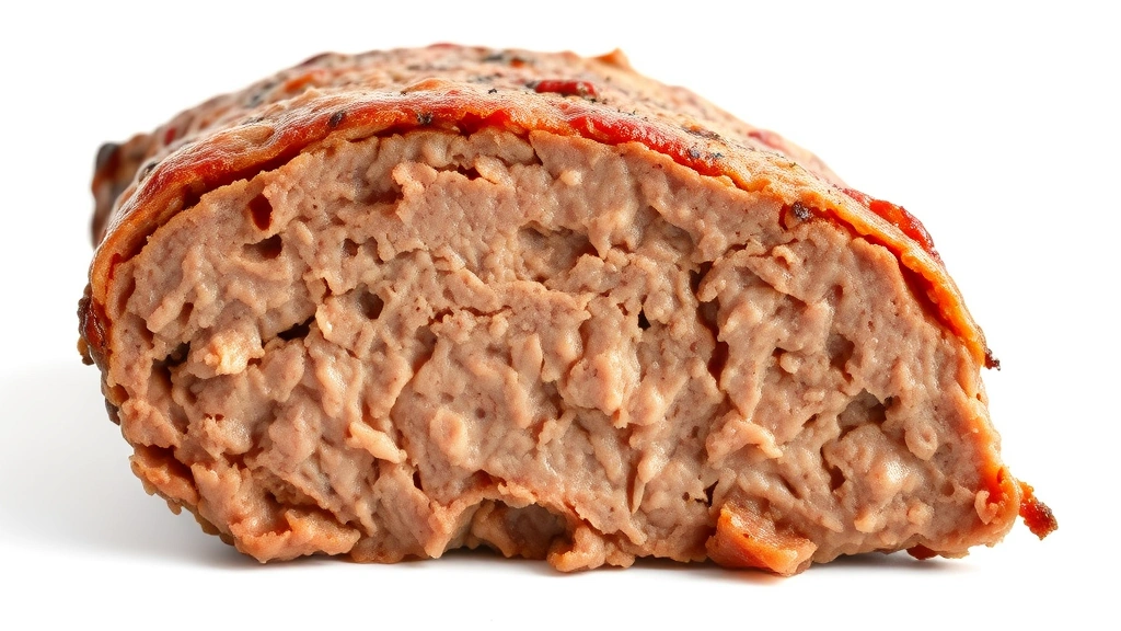 how long to cook meatloaf at 400 -
Photorealistic close-up macro photography of meatloaf cross-section showing coo