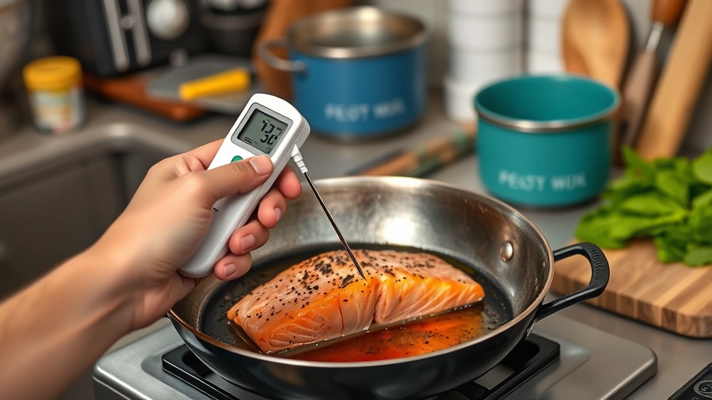 how long to cook salmon at 375 -
Photorealistic hands using instant-read thermometer on salmon fillet in oven-sa