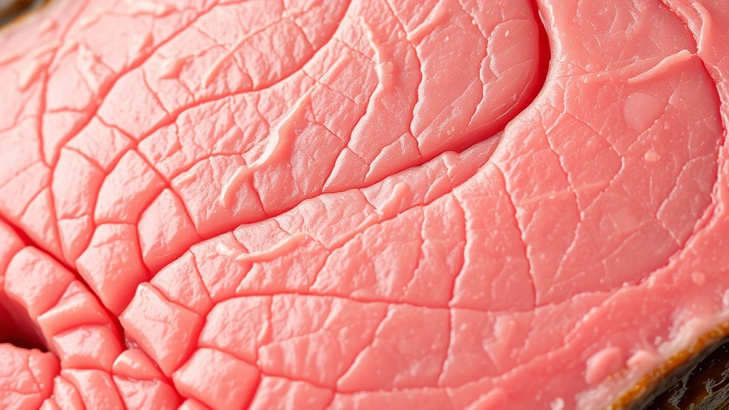 how long to cook tri tip in oven at 350 -
photorealistic close-up macro of tri tip internal texture showing perfect mediu