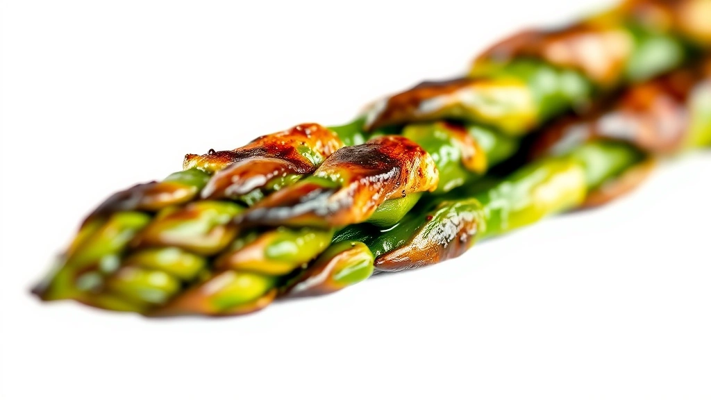 how long to grill asparagus -
Photorealistic close-up macro photography of a single grilled asparagus spear s