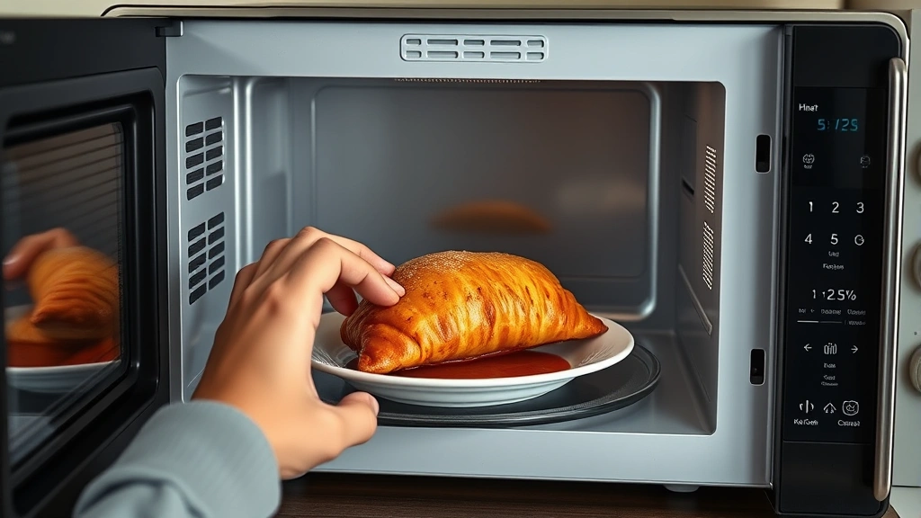 how long to microwave a hot pocket -
Photorealistic hands placing a frozen hot pocket onto a microwave-safe plate in