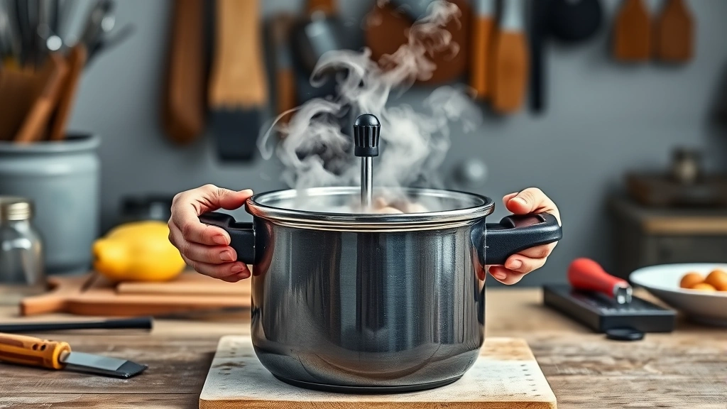 how long to pressure cook chicken -
photorealistic hands opening pressure cooker lid carefully with steam escaping,