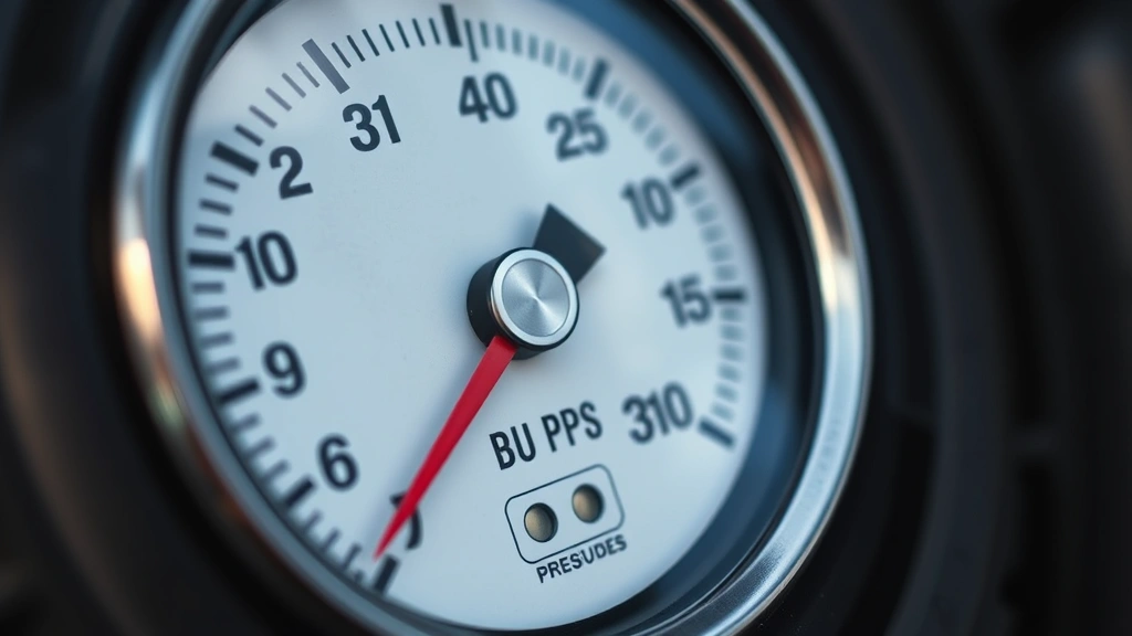 how long to pump for -
photorealistic close-up macro photography of a tire pressure gauge needle point