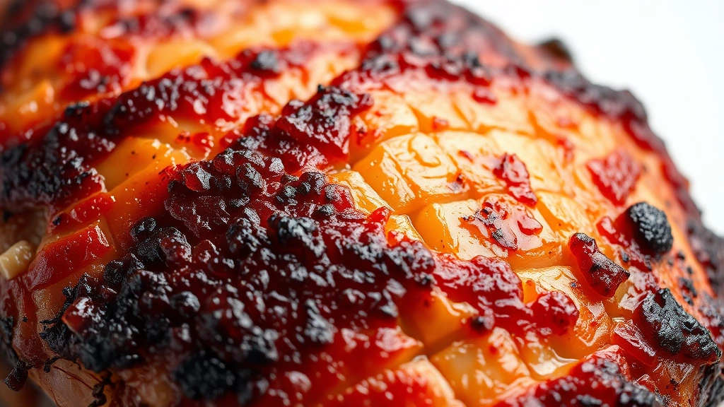 how long to smoke chicken -
Photorealistic close-up macro photography of smoked chicken skin texture with s