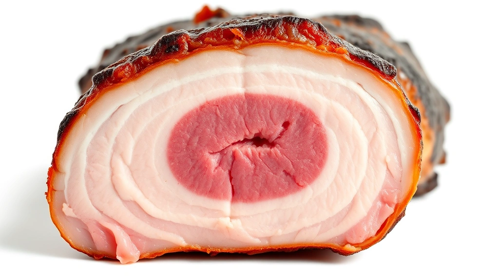 how long to smoke pork tenderloin -
photorealistic close-up macro photography of smoked pork tenderloin cross-secti