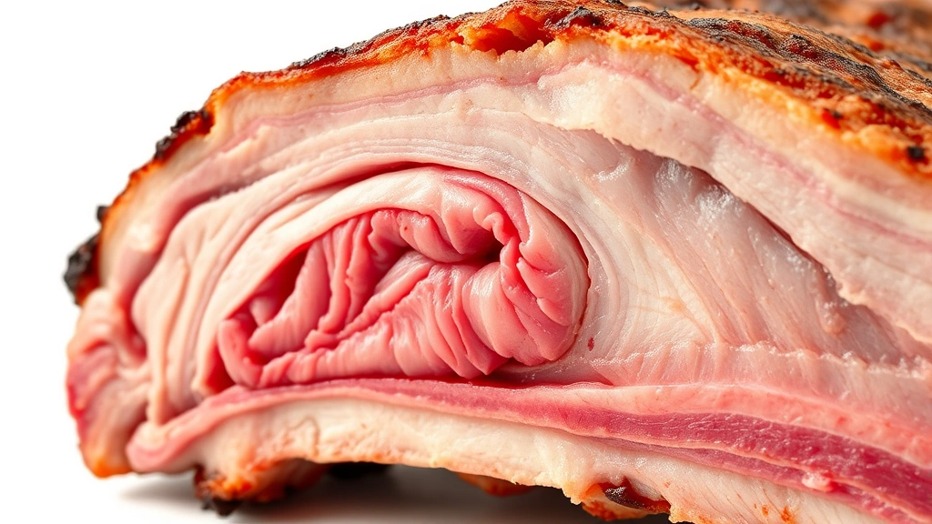 how long to smoke ribs -
Photorealistic close-up macro photography of smoked rib cross-section showing p