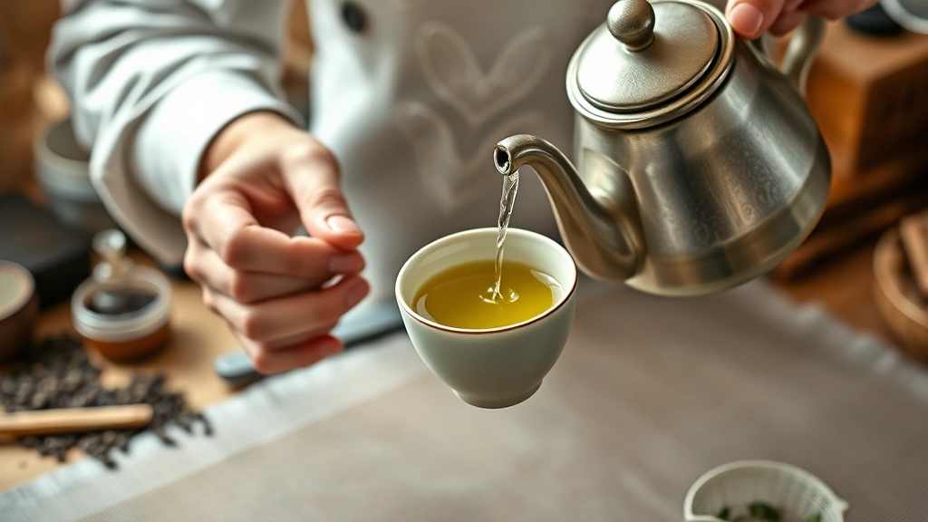 how long to steep green tea -
Photorealistic hands holding a ceramic teacup with steaming green tea, pouring