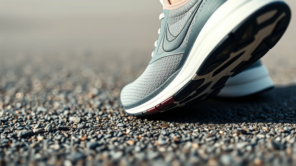 how long to train for a marathon -
Photorealistic close-up macro shot of running shoe sole on pavement, sharp focu