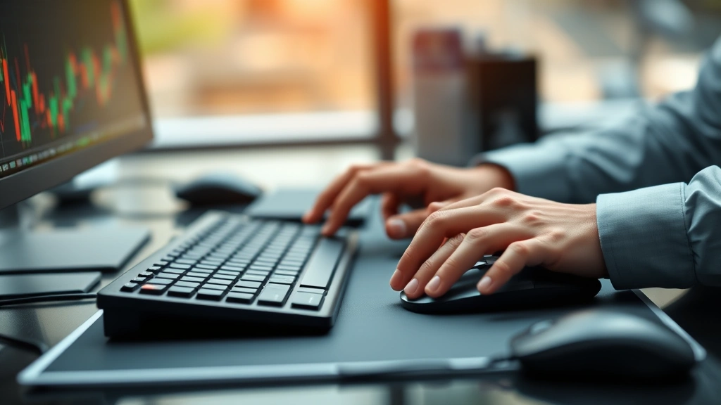 how many contracts to risk 250 emini gold futures -
Photorealistic hands of trader using keyboard and mouse at trading desk
