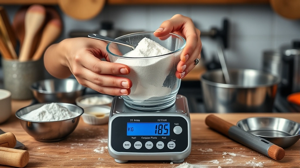 how many kg to g -
photorealistic hands measuring flour or ingredients using a digital kitchen sca