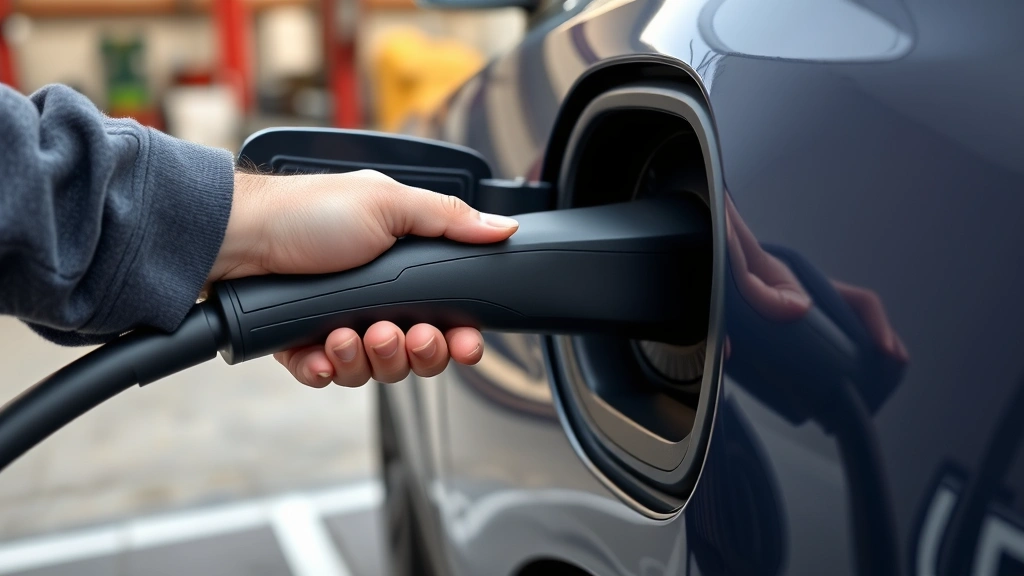 how many kwh to charge a tesla -
photorealistic hands holding Tesla charging cable connector being inserted into