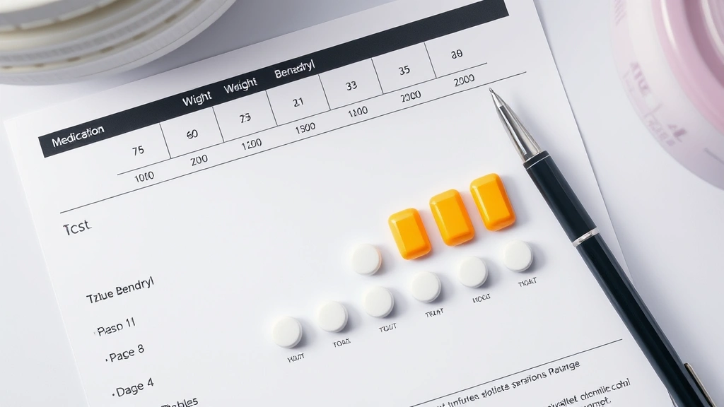 how much benadryl to give a dog -
Photorealistic overhead shot of a medication chart with weight measurements, Be