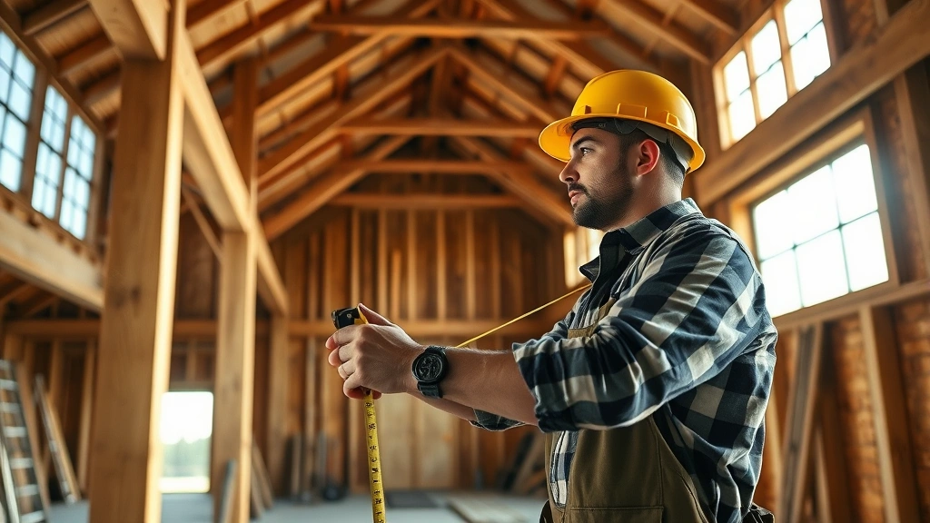 how much does it cost to build a barndominium -
photorealistic construction worker measuring and framing interior barndominium 