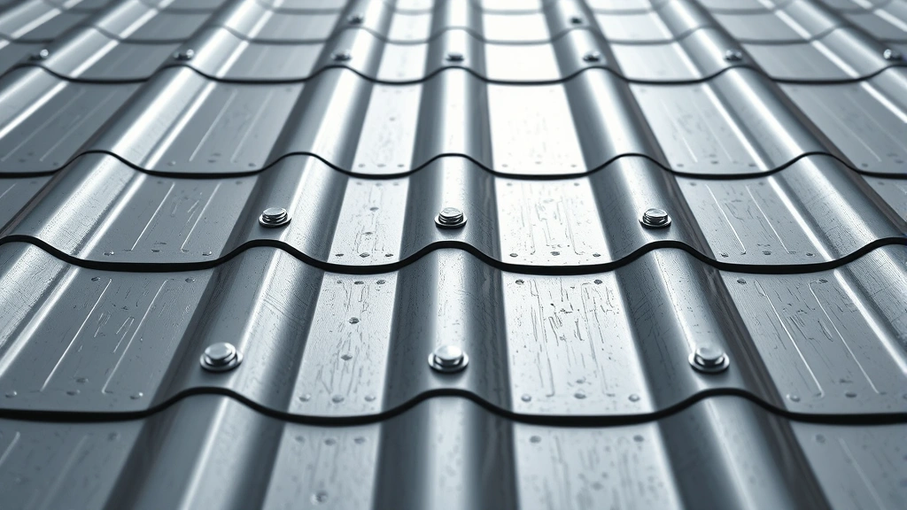 how much does it cost to build a barndominium -
photorealistic close-up macro shot of metal roofing panel texture with fastener