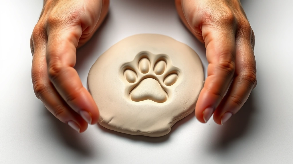 how much does it cost to cremate a dog -
Photorealistic close-up of hands gently placing a small dog’s paw print i