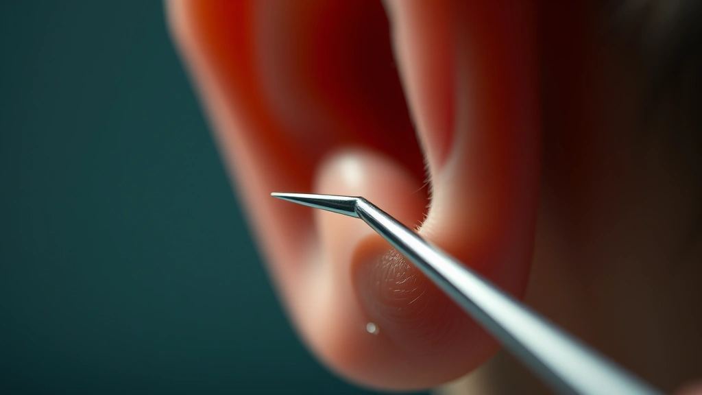 how much does it cost to get your ears pierced -
sharp focus on needle and ear
