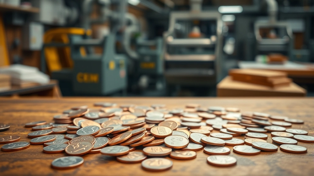 how much does it cost to make a penny -
photorealistic collection of loose pennies scattered on a wooden workbench with