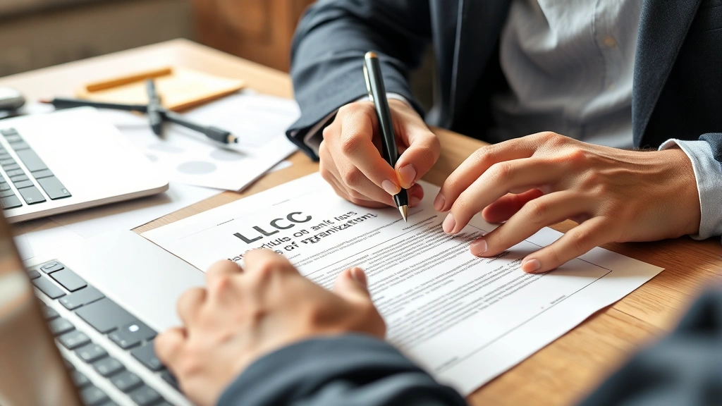 how much does it cost to make an llc -
photorealistic hands of a business owner filling out LLC articles of organizati