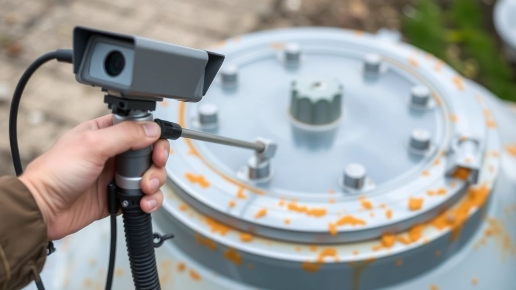 how much does it cost to pump a septic tank -
holding inspection camera probe near tank access lid
