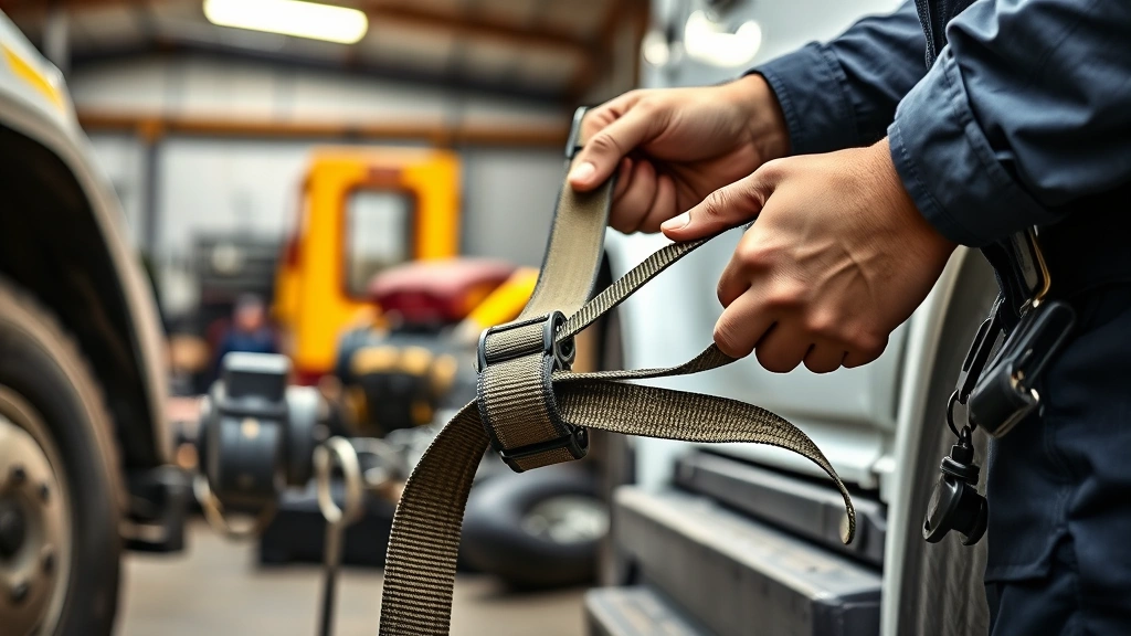 how much does it cost to tow a car -
Photorealistic hands of tow operator securing straps on vehicle, workshop setti