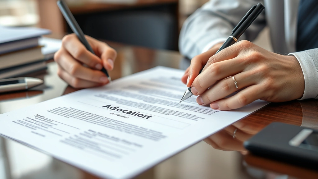 how much is it to adopt a child -
Photorealistic close-up of hands signing adoption documents at a desk with a pe