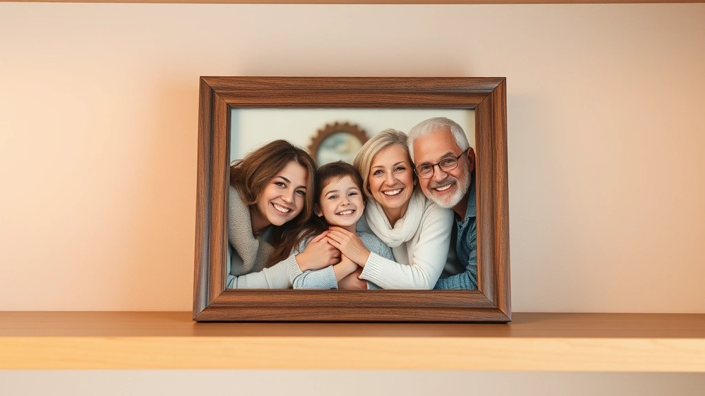 how much is it to adopt a child -
Photorealistic macro photography of a family photo frame with multiple generati
