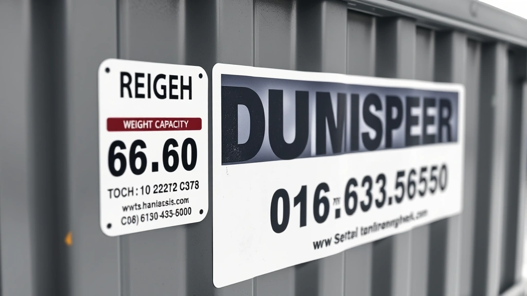 how much is it to rent a dumpster -
Photorealistic macro close-up of a dumpster’s weight capacity placard and