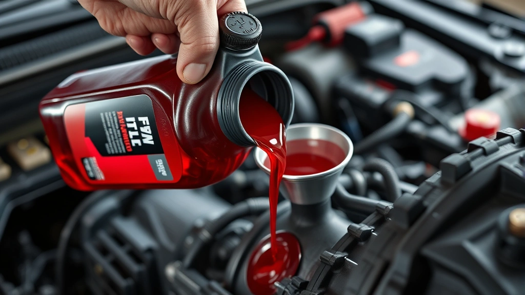 how much to change transmission fluid -
Photorealistic hands holding transmission fluid bottle and funnel while pouring