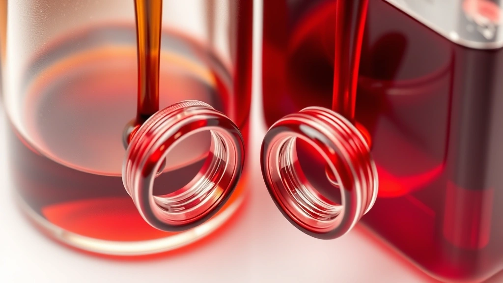 how much to change transmission fluid -
Photorealistic close-up macro shot of transmission fluid color comparison, old 