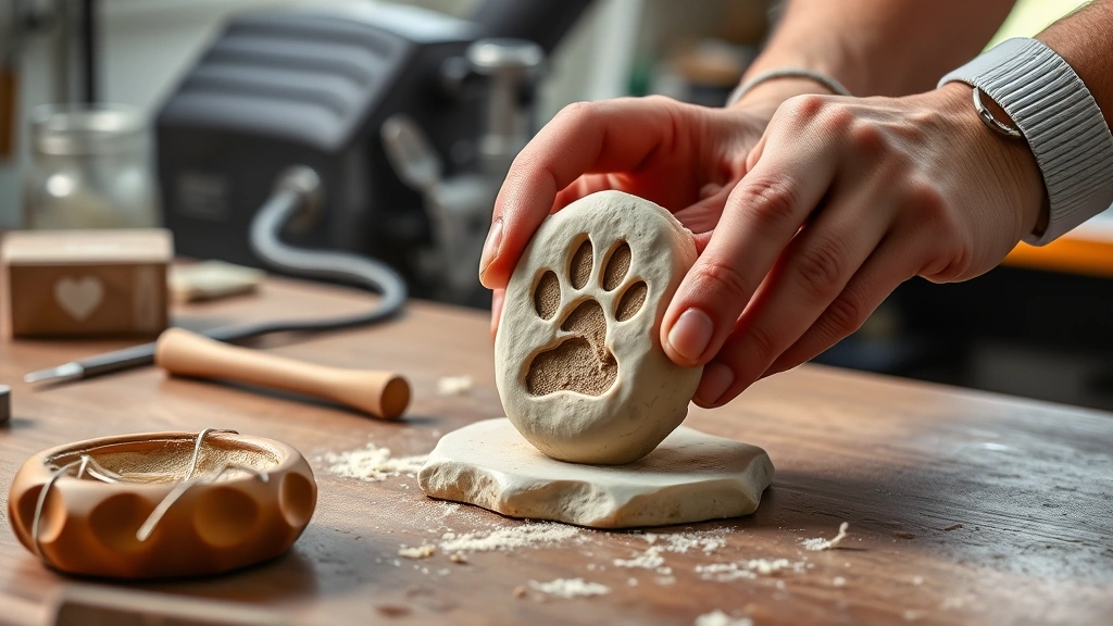 how much to cremate a dog -
Photorealistic hands carefully placing a small dog’s paw print impression