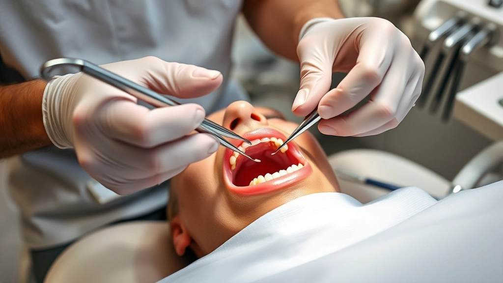 how much to pull a tooth -
Photorealistic hands working showing a dentist performing tooth extraction with