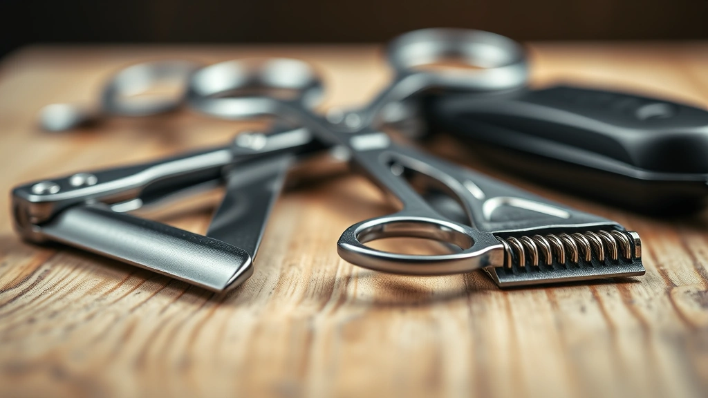 how much to tip barber -
Photorealistic close-up macro photograph of barber tools including straight raz