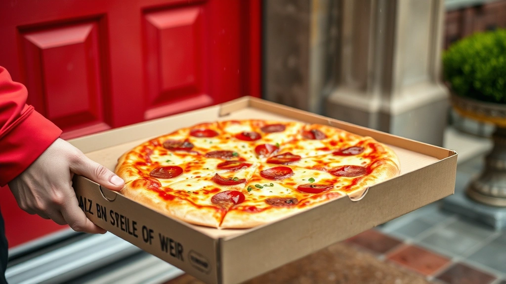how much to tip pizza delivery -
Photorealistic macro shot of a pizza box being carefully placed on a doorstep i