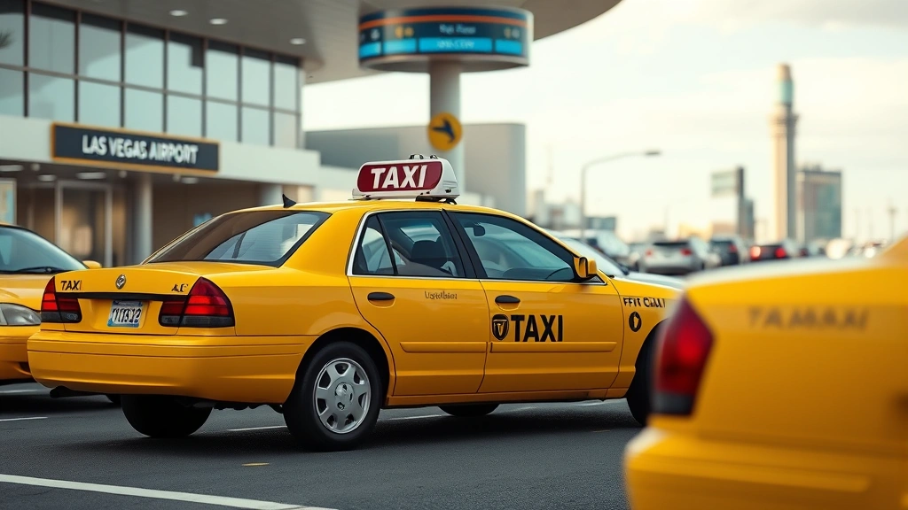 how not to get scammed on the vegas strip -
Photorealistic shot of a legitimate yellow taxi cab parked at Las Vegas airport