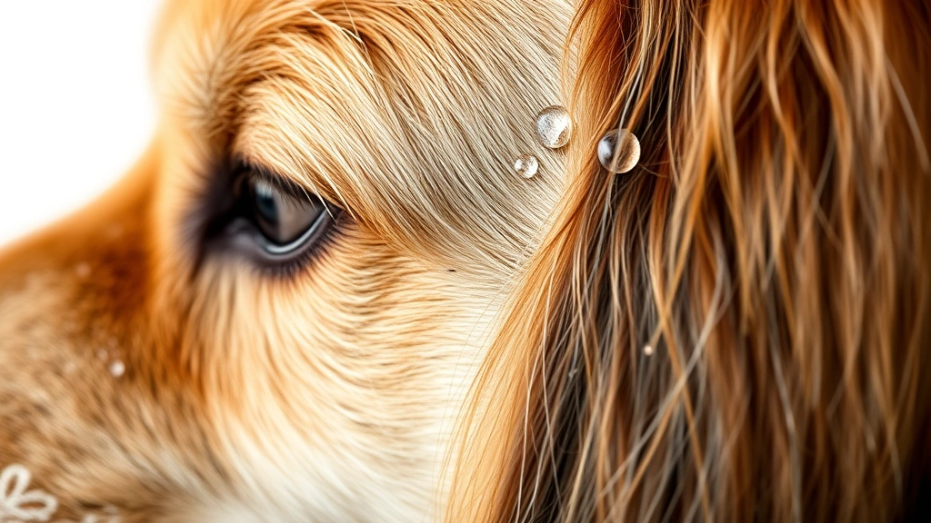 how often to bathe dog -
photorealistic close-up of dog shampoo bottle and natural dog coat texture, mac