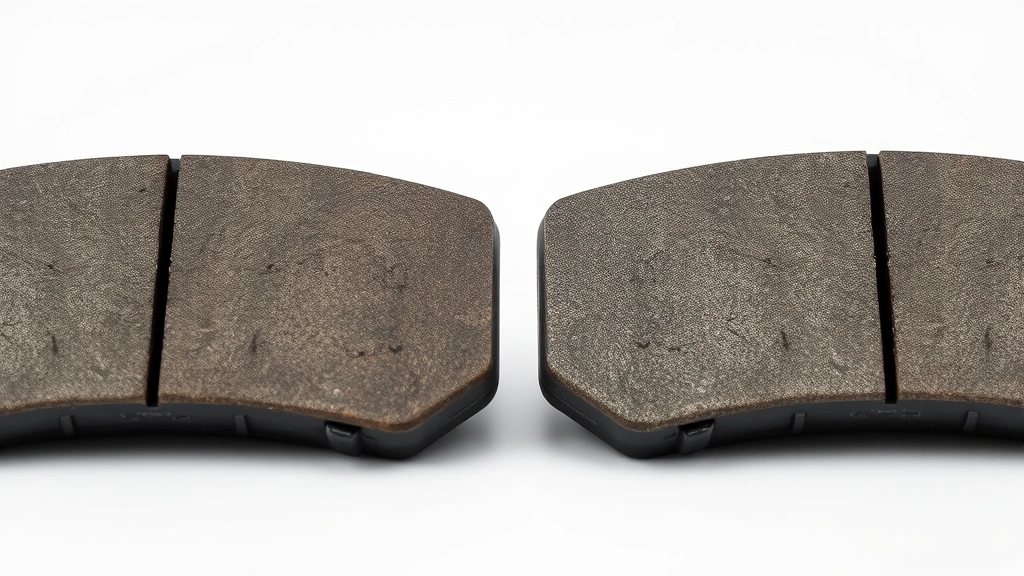 how often to change brake pads -
photorealistic close-up macro photography of worn versus new brake pads side by