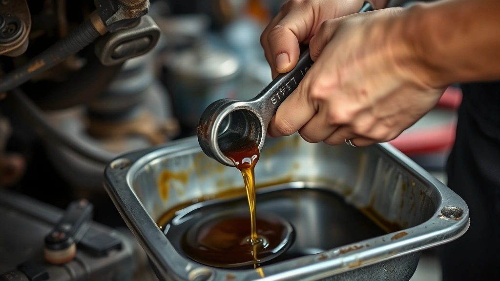 how often to change synthetic oil -
photorealistic hands working draining old oil from vehicle into drain pan, mech