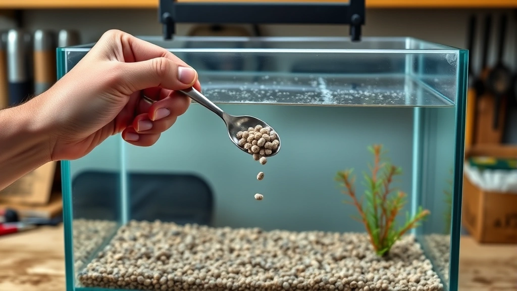 how often to feed betta fish -
Photorealistic hands measuring betta fish pellets with small spoon over aquariu