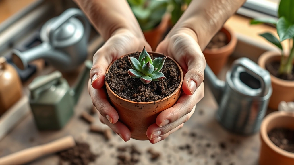 how often to water succulents -
Photorealistic hands holding a succulent pot testing soil moisture with index f