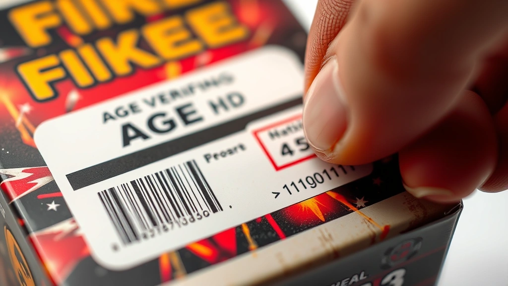how old do you have to be to buy fireworks -
photorealistic close-up of firework packaging and age verification ID being che