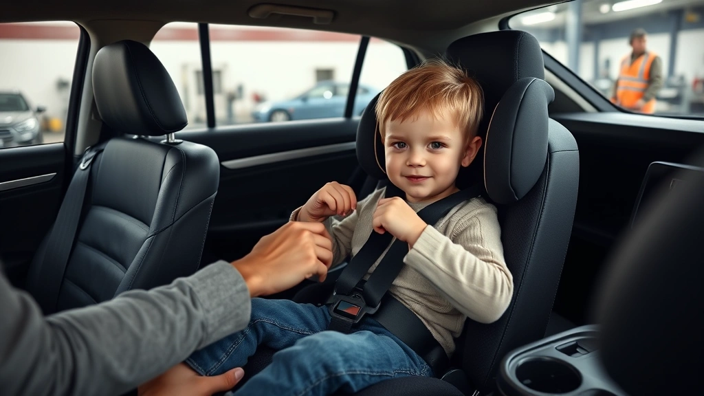 how old to sit in front seat -
photorealistic hands adjusting car seat belt on young child in vehicle, worksho