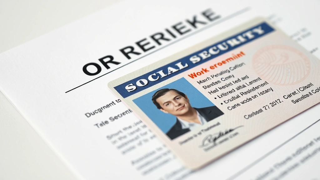 how old to work at blue cypers -
photorealistic close-up of work permit document and Social Security card on cle