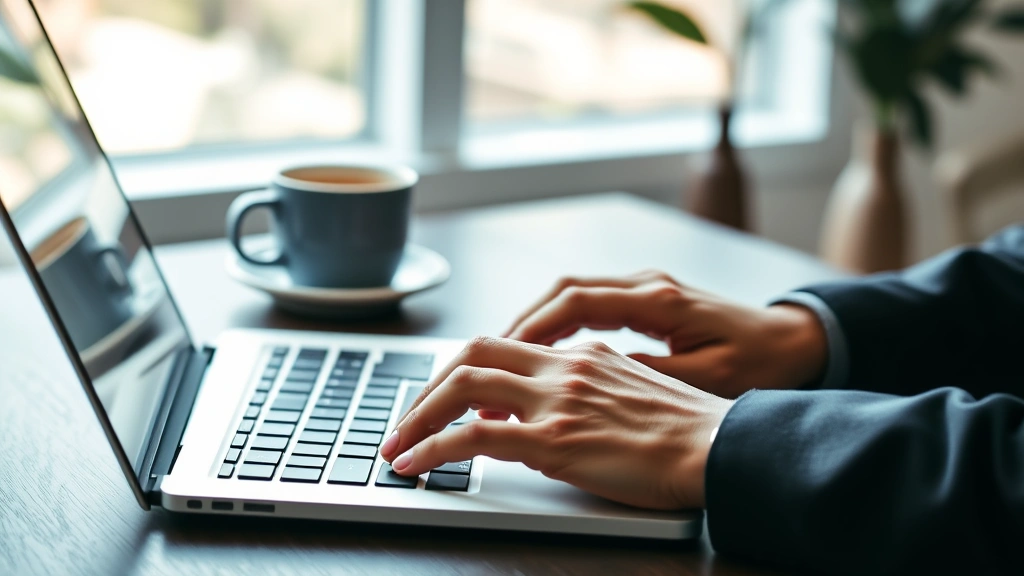 how to add a promotion on linkedin -
Photorealistic hands typing on laptop keyboard creating LinkedIn promotion copy