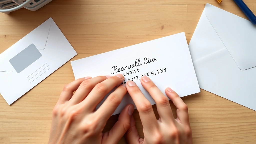 how to address a letter envelope -
Photorealistic hands holding a blue pen writing an address on a white envelope 