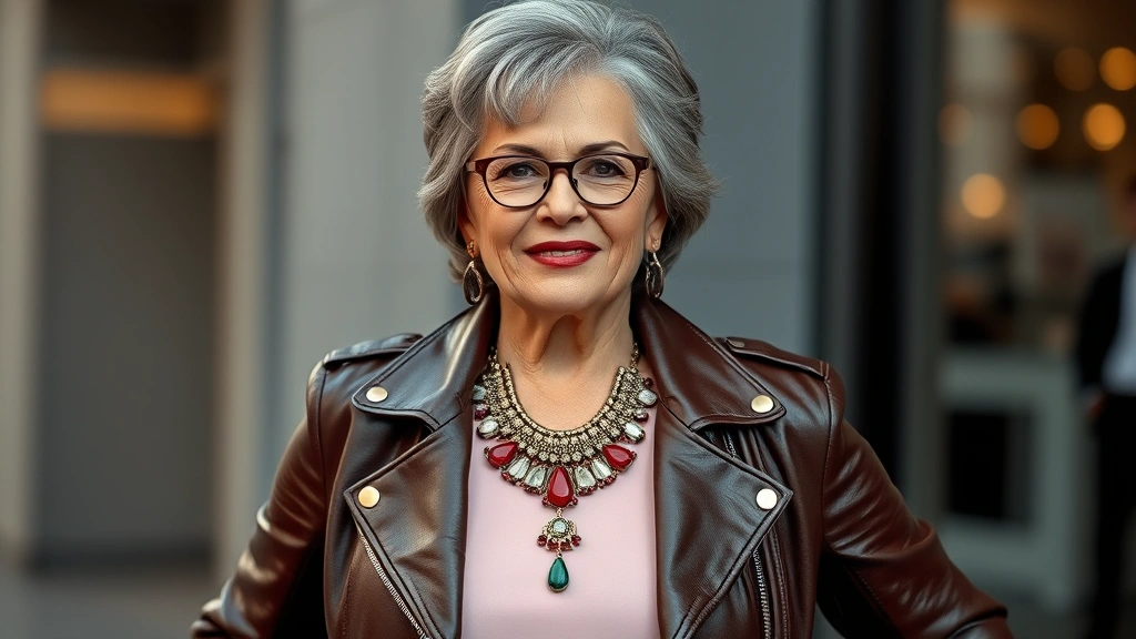 how to age disgracefully -
confident mature woman wearing bold leather jacket and statement jewelry
