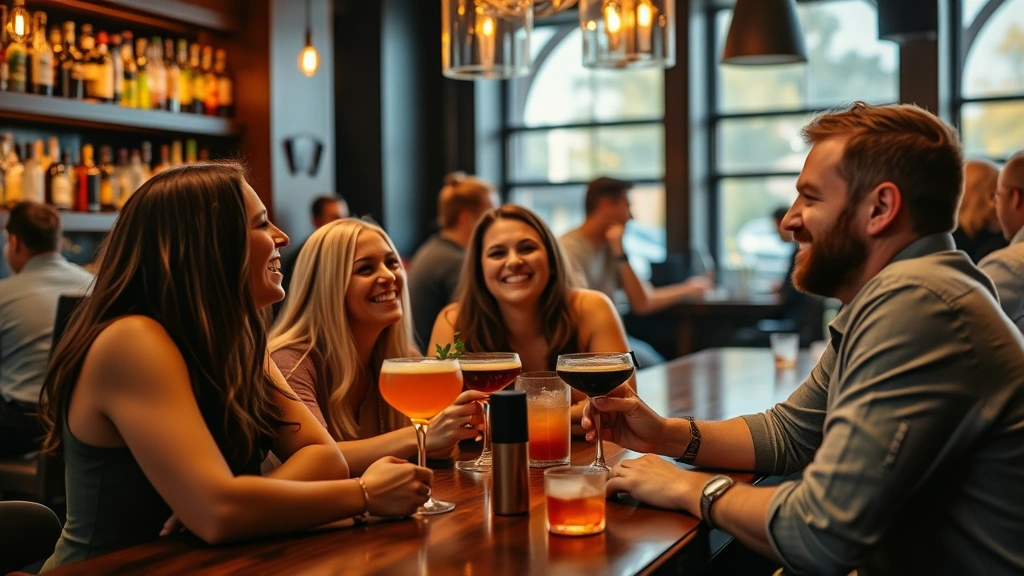 how to age disgracefully -
laughing with friends at an upscale bar with craft cocktails
