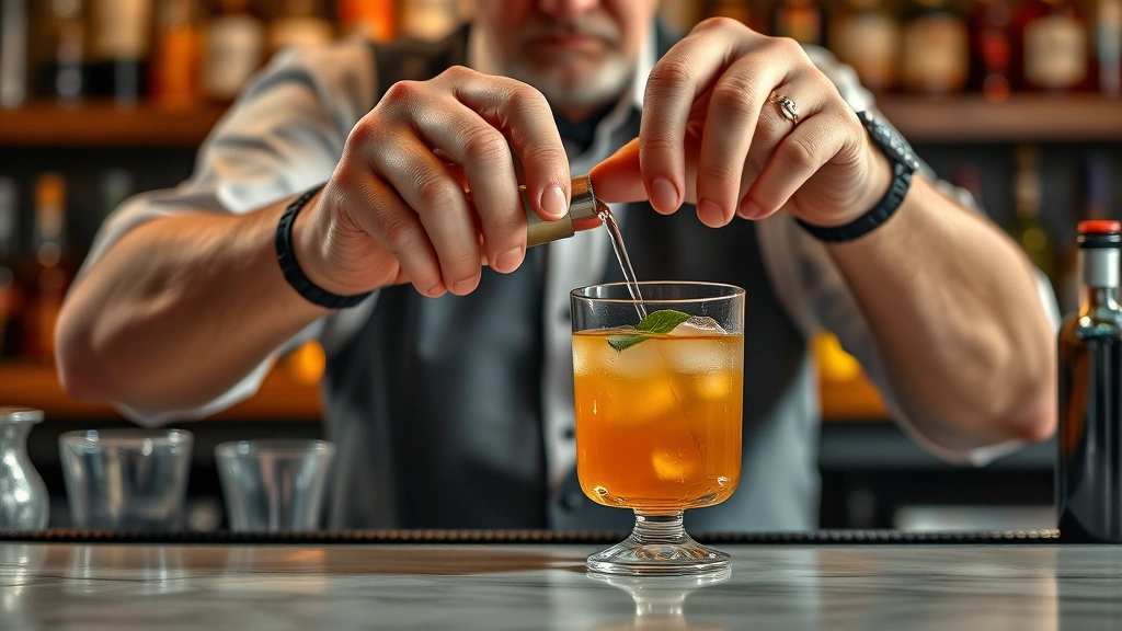 how to age disgracefully -
Photorealistic hands of an older person skillfully mixing a cocktail in a profe
