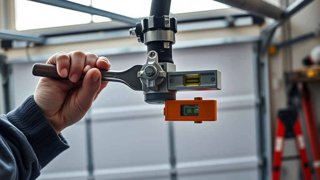 how to align garage door sensors -
photorealistic hands working on garage door sensor bracket adjustment, using a 