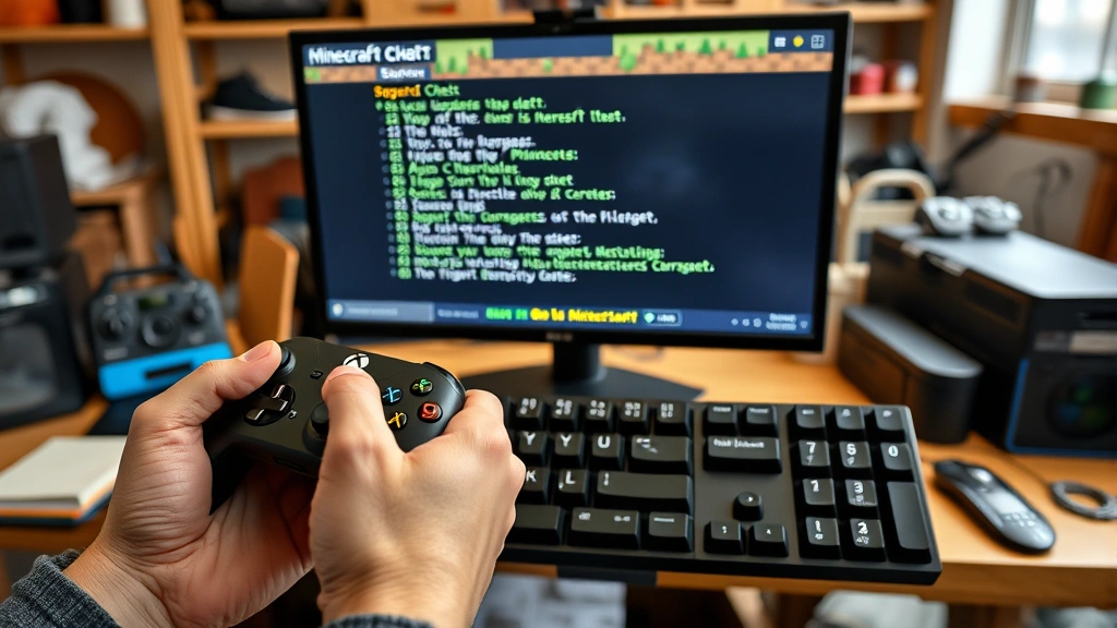 how to allow cheats in minecraft -
Photorealistic hands holding a gaming controller and keyboard with Minecraft ch