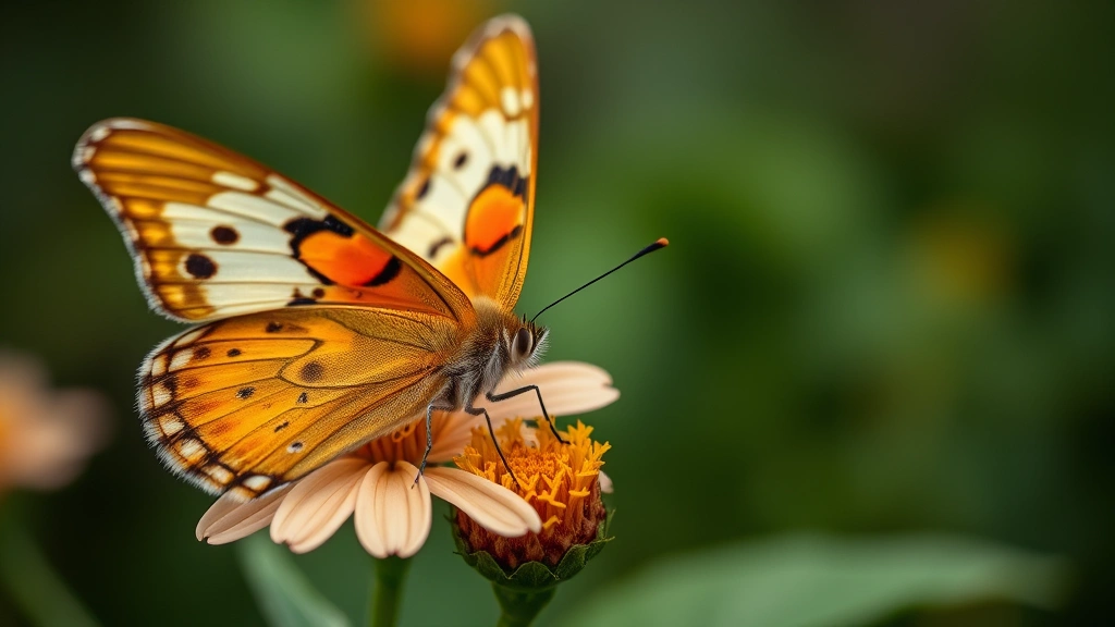 how to attract wildlife -
sharp focus on butterfly wings and flower details
